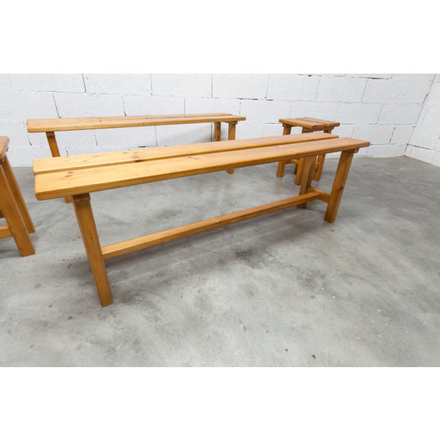 Vintage Benches and Stools in Mountain Pine, 1970, Set of 4 For Sale - Image 14 of 18