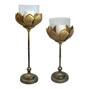 Pair Vintage Gold Ombre Lotus Candle Holders W/Glass Shades Feldman Style