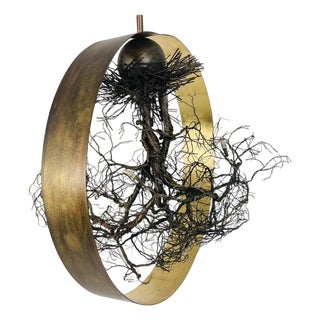 “Roots” Sculptural Pendant Light by F+m Fos, Hand-Twisted Wire, Gold Leaf For Sale