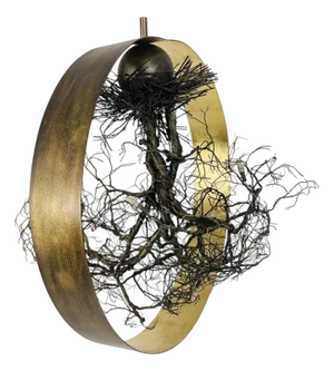 “Roots” Sculptural Pendant Light by F+m Fos, Hand-Twisted Wire, Gold Leaf