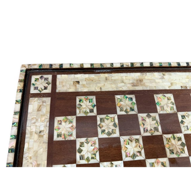 Mediterranean Handmade Wooden Chess Board, Wood Chess Board, Game Board, Mother of Pearl Inlay For Sale - Image 3 of 12