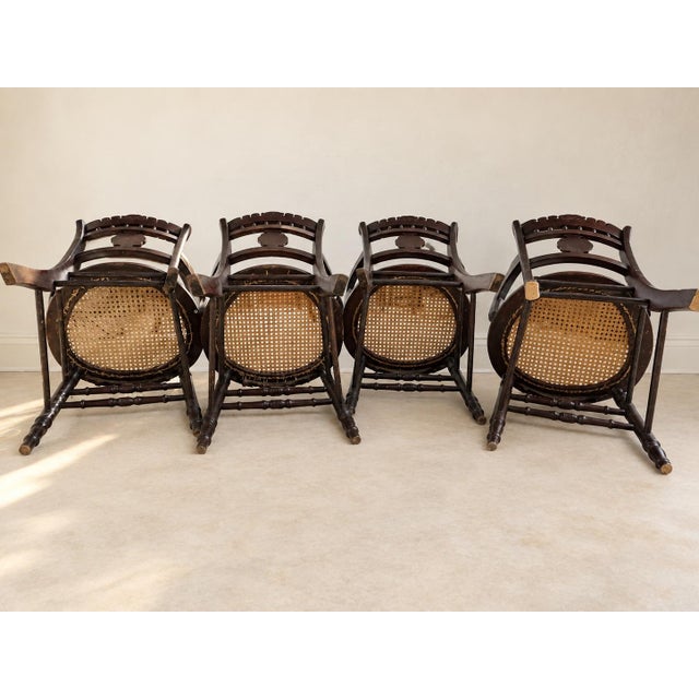 Set of 4 Antique Victorian Eastlake Carved Armchairs With Cane Seats, 1890s For Sale - Image 4 of 6