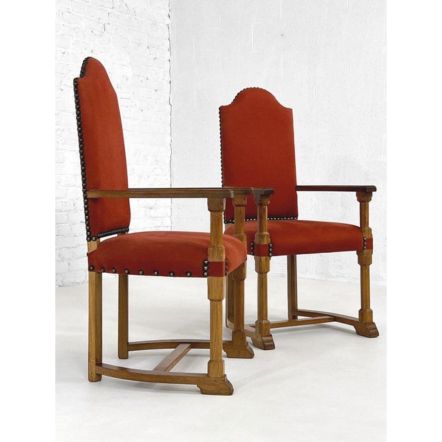 Antique French Wood and Red Fabric Chairs, Set of 8 For Sale - Image 9 of 12