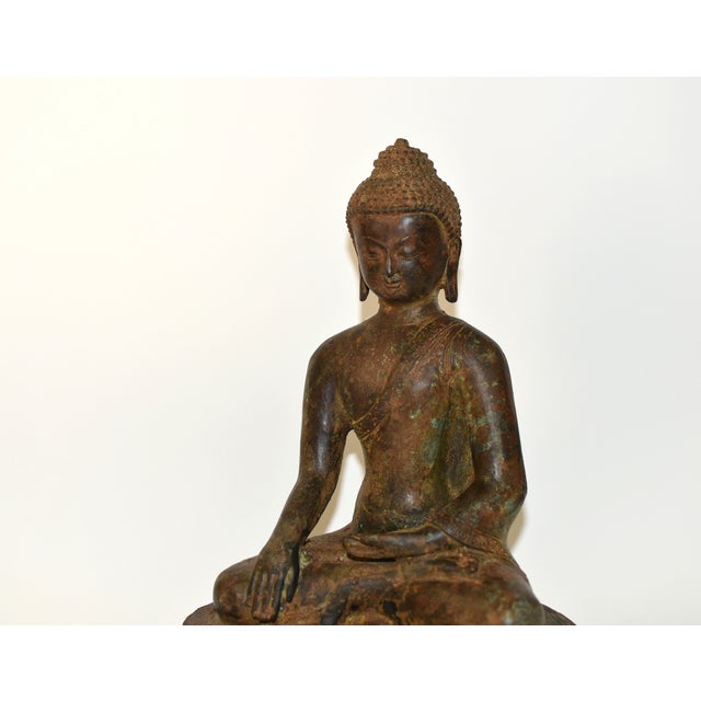 Mid 20th Century Large Antique Bronze Buddha Shakyamuni on Double Lotus For Sale - Image 5 of 18