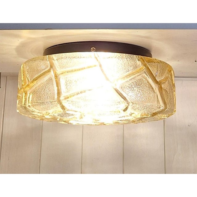Black Vintage Ceiling Lamp with Tinted Relief Glass Shade on Metal Mount, 1970s For Sale - Image 8 of 8