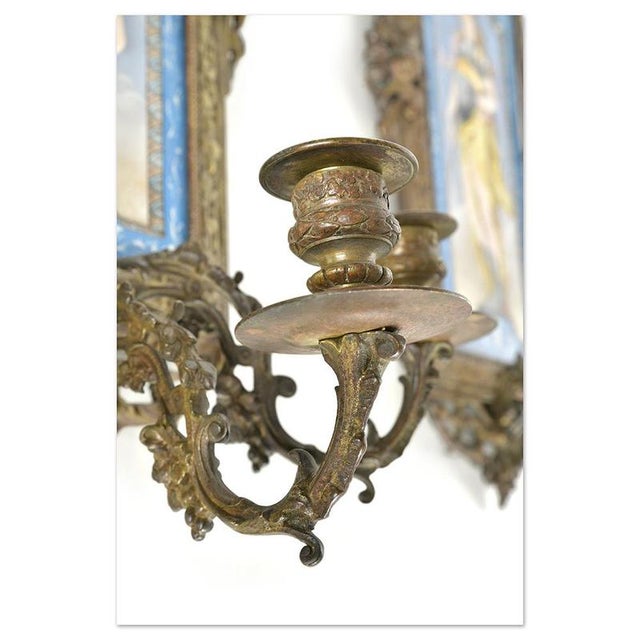 Blue Napoleon III Wall Lights with Painted Porcelain, Set of 2 For Sale - Image 8 of 9