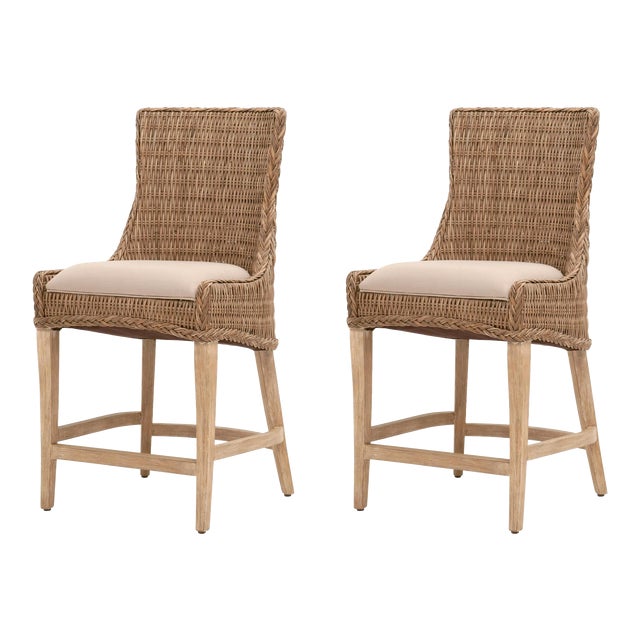 Greco Wicker Counter Stools, Set of 2 Chairish