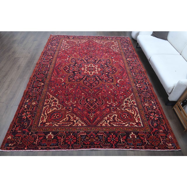 Persian 1960s Vintage Persian Handmade Wool Cotton Red Area Rug For Sale - Image 3 of 11