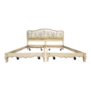 Vintage King Size John Widdicomb French Provincial Louis XV Style Upholstered Bed For Sale