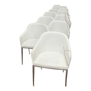 Set of 12 Sunpan Modern White Upholstered Dining Chairs With Chrome Legs (2017) For Sale