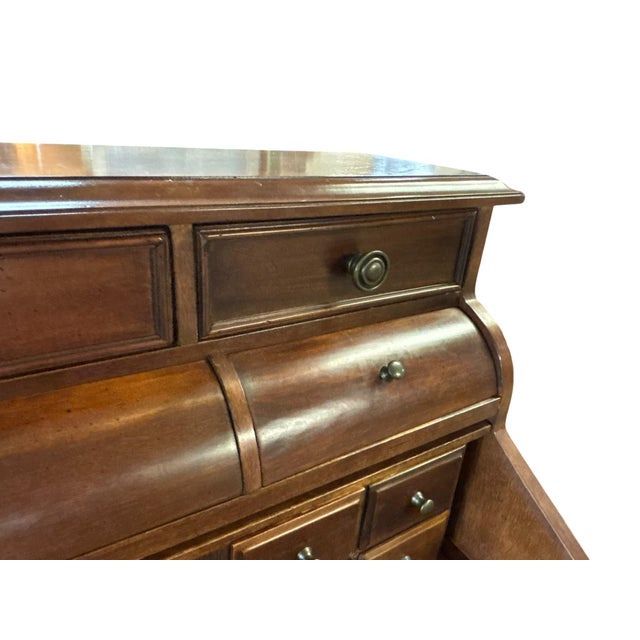 Traditional Cherry Secretary Desk With Tambour Storage and Compass Inlay French Style Secretary Desk With Inlay For Sale In Greenville, SC - Image 6 of 12