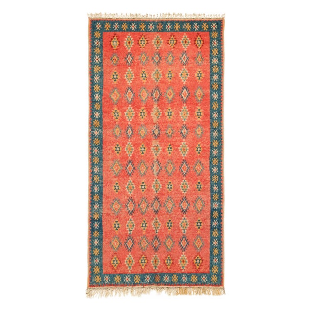 1960s Moroccan Berber Rug, Coral and Teal Geometric Wool, 4'10" × 9'10" For Sale - Image 14 of 14