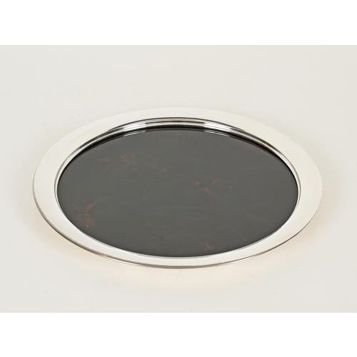 Silver-Plated and Tortoiseshell Acrylic Glass Serving Tray or Centerpiece from Dior, 1970s For Sale - Image 3 of 12