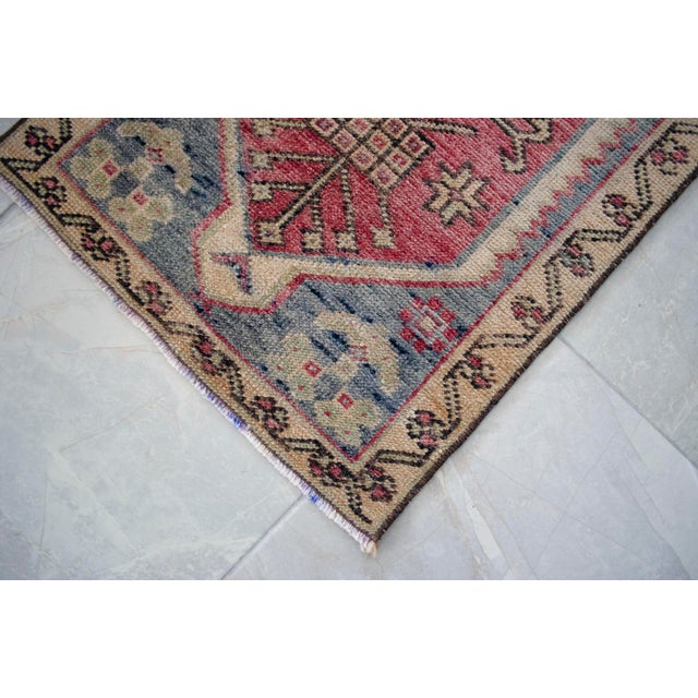 Raspberry Red 1960s Entryway Rug, Bath Mat, Kitchen Decor, Small Rug, Turkish Rug, Doormat 1'8" X 3'2" For Sale - Image 8 of 9