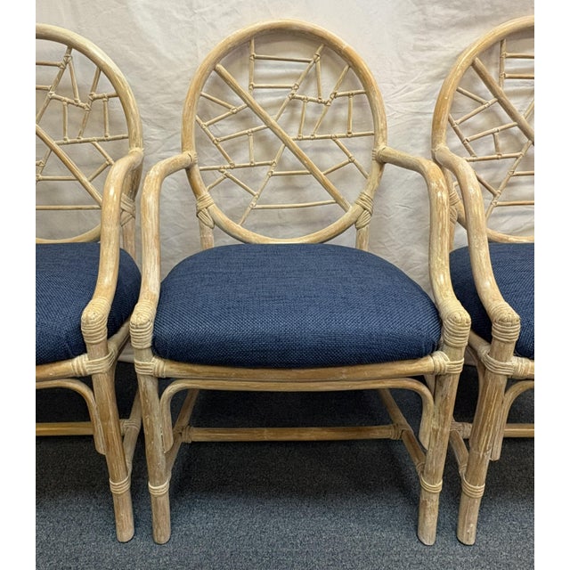 McGuire Vintage McGuire Style Cracked Ice Rattan and Rawhide Chairs- Set of 4 For Sale - Image 4 of 15