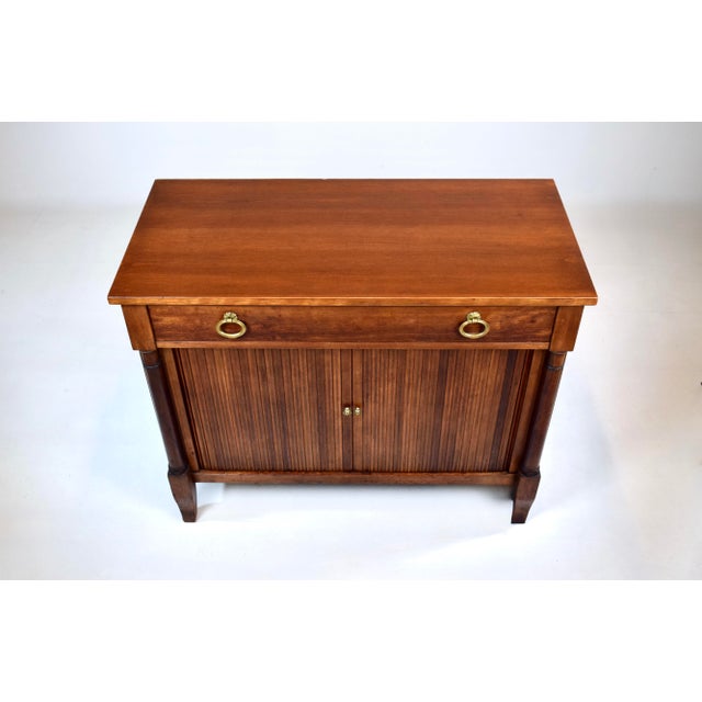 Vintage 1950's Kindel Furniture Tambour door cabinet with newly refinished top, single top drawer running the full width...