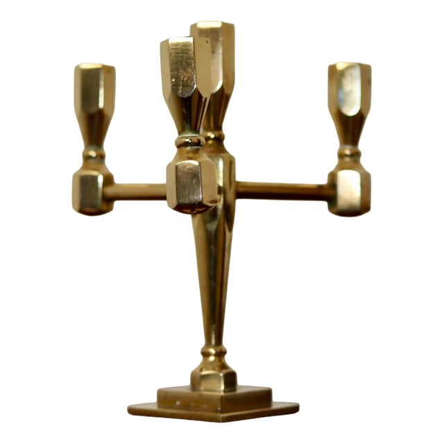 Swedish Four-Arm Brass Candleholder from Gusum For Sale