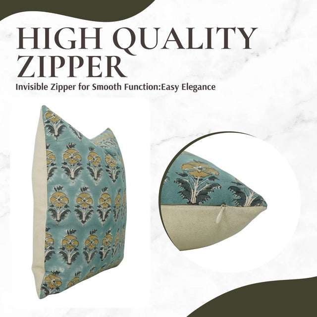 Fabdivine Artisan Block Print Throw Pillow Cover 26x26 Inch Duck Canvas- Mor Mukut For Sale - Image 4 of 5