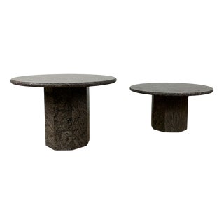 Round Coffee Tables with Octagonal Granite Base, 1970s, Set of 2 For Sale