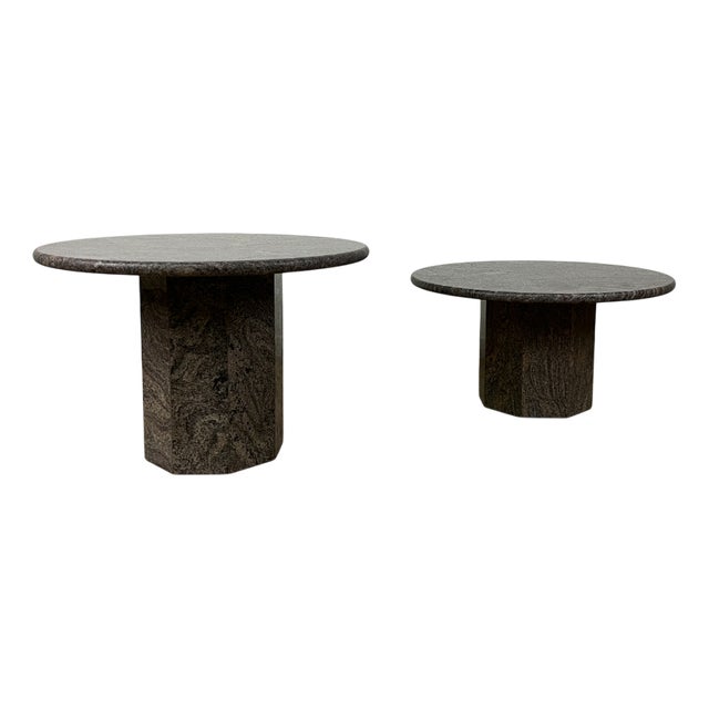 Round Coffee Tables with Octagonal Granite Base, 1970s, Set of 2 For Sale