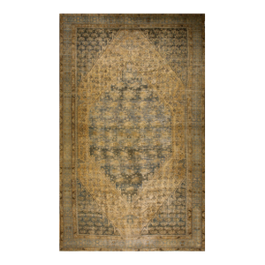 1900s Blue Camel Medallion Antique Persian Malayer Rug 12'3'' X 21'2'' Handknotted Wool Carpet