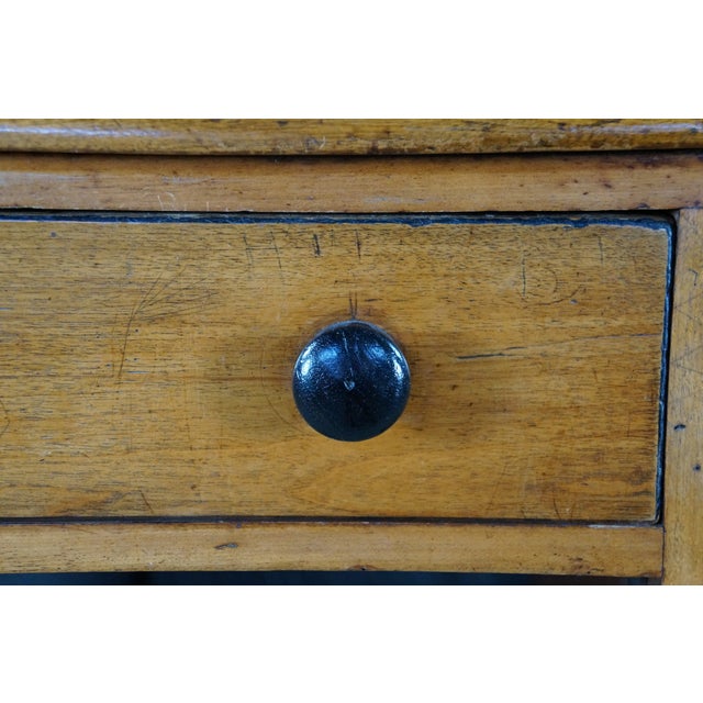 Antique 19th C. English Regency Maple & Oak Tooled Leather Top Partner's Desk For Sale - Image 14 of 18