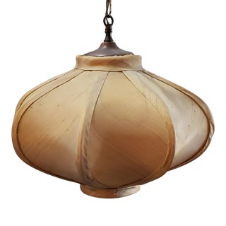 1950's Gold Fabric Swag Lamp With Pull Chain For Sale