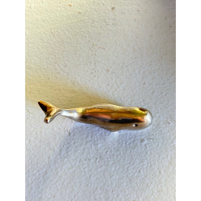 Mid-Century Modern Vintage Brass Whale Figurine Paperweight For Sale - Image 3 of 9