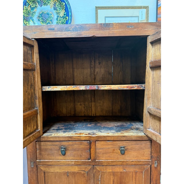Chinese Elm Two-Tier Cabinet, Vintage For Sale - Image 12 of 14
