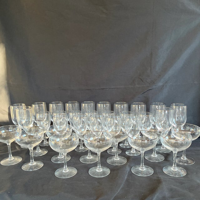 Mid-Century Modern Mid Century Fostoria Glassware With Platinum Rim- 36 Pieces For Sale - Image 3 of 7