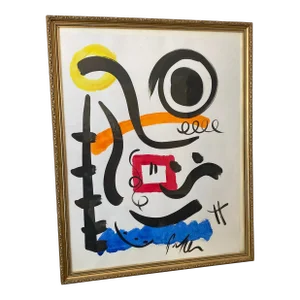 1970s Original Peter Keil Miro Style Abstract Framed Painting
