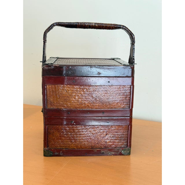 Late 19th Century Chinese Red Lacquered Two-Tier Woven Wedding Basket For Sale - Image 9 of 12