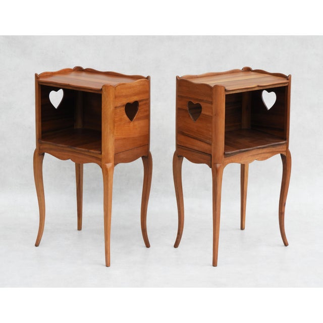 Wood Louis XV Nightstands with Heart Details, France, 1950s, Set of 2 For Sale - Image 7 of 9