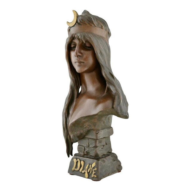 Metal Emmanuel Villanis, Art Nouveau Diane Bust, 1900, Metal For Sale - Image 7 of 10