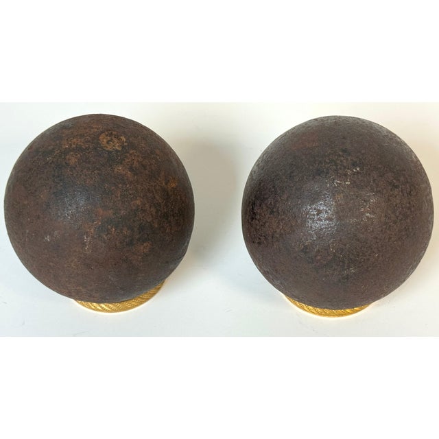 Pair Confederate Civil War Cast Iron Cannonballs with Century Ormolu Mounts For Sale - Image 9 of 18