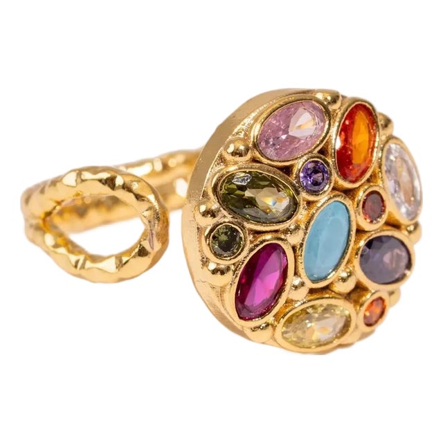 Cosmic Energy Multi Gemstone Adjustable Ring, Size 8 For Sale