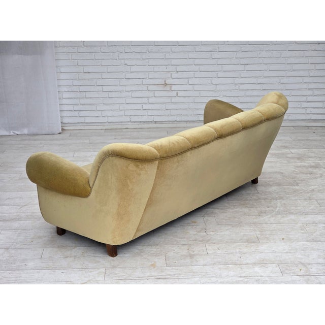 Danish Light Green Velour Three-Seater Sofa, 1960s For Sale - Image 6 of 18