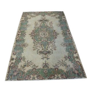 1960s Vintage Turkish Oushak Rug - 3′10″ × 6′9″ For Sale