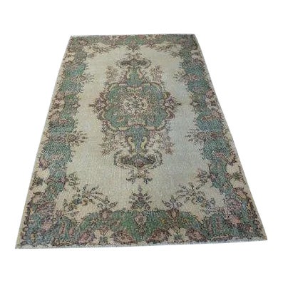 1960s Vintage Turkish Oushak Rug - 3′10″ × 6′9″ For Sale