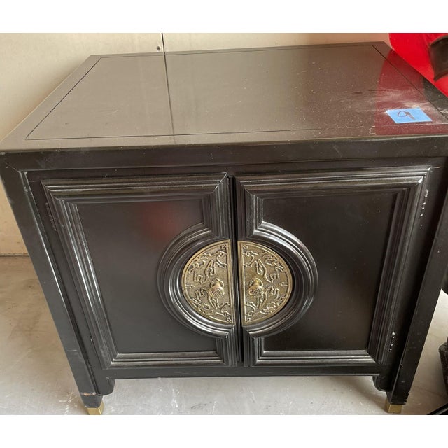 Vintage Century Furniture Chin Hua Ebonized Lacquer Dresser With Double Mirrors & Matching End Cabinet by Raymond Sobota For Sale - Image 16 of 18