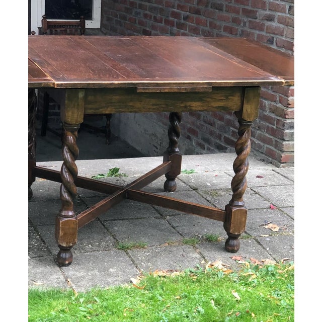 Antique Extendable Dining Table and Chairs in Twist Rope Wood and Leather, England, 1800s Set of 5 For Sale - Image 9 of 18