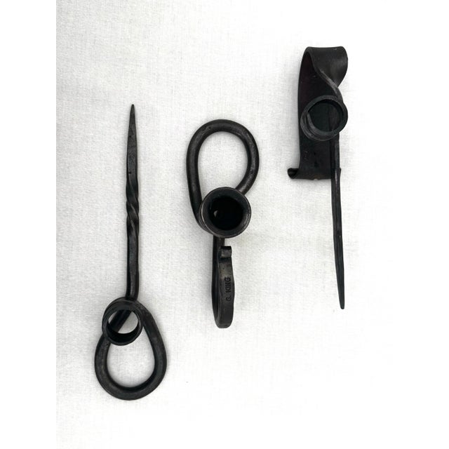 Mid 20th Century Vintage Brutalist Hand-Forged Iron Candle Taper Holders, Set of Three For Sale - Image 5 of 12