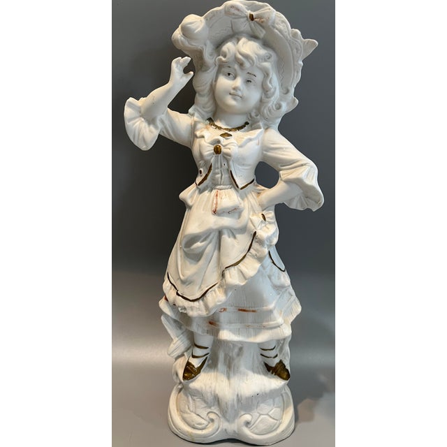 Antique Pair of Carl Schneider Boy & Girl Porcelain Bisque Figurines From Germany - Circa 1885 For Sale - Image 4 of 10