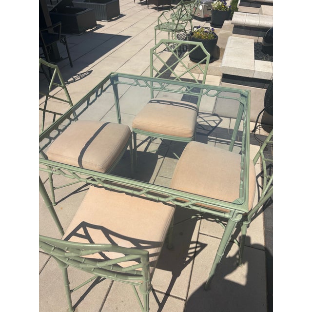 Vintage Powder Coated Brown Jordan Green Calcutta Chinoiserie Patio Dining Set For Sale - Image 11 of 12