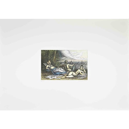Riccardo Tommasi Ferroni, Nude Relaxing Time with a View of Rome, 1970s, Etching For Sale