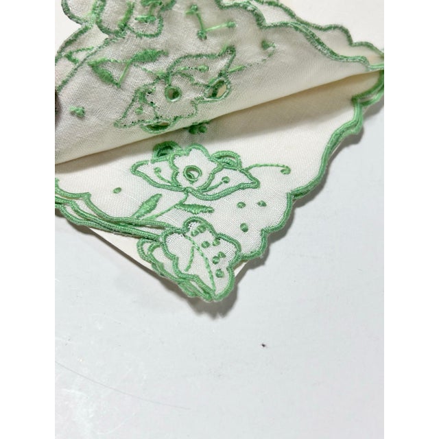 Textile Vintage Portuguese Linen Cocktail Napkins With Green Embroidery, Set of 6, New Old Stock For Sale - Image 7 of 7