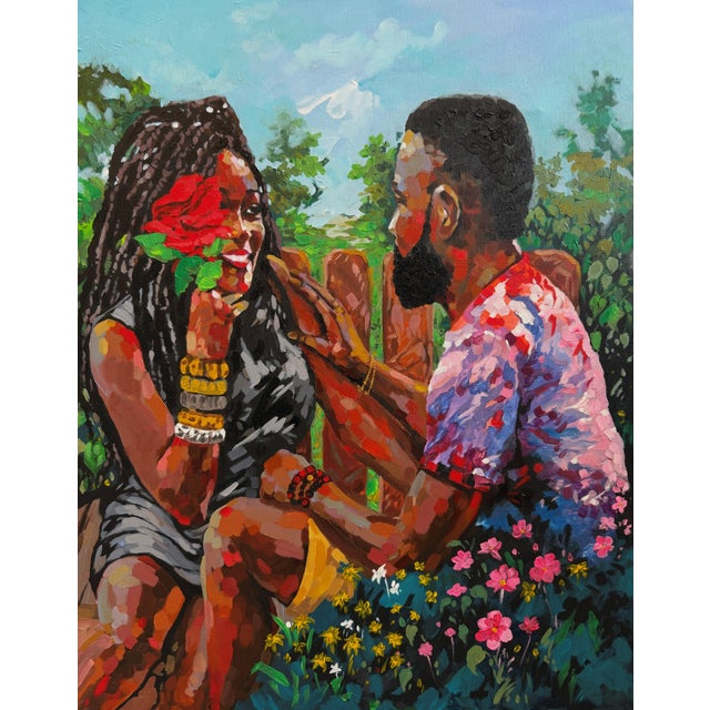 Amidst the Garden's Bounty, Painting by Godfrey Afebuame (2026), Flowers, Garden, Rose, Love, Unique Contemporary For Sale