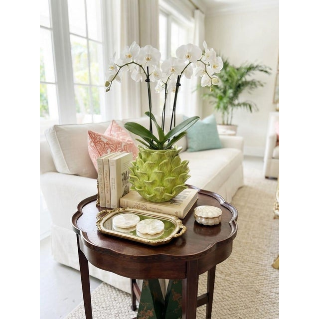 Ceramic Vintage Italian Majolica Green Trompe l'Oeil Artichoke Leaf Vase For Sale - Image 7 of 12
