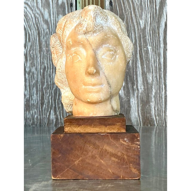 Mid-Century Modern Mid 20th Century Vintage Boho Carved Stone Bust of Woman Sculpture For Sale - Image 3 of 8