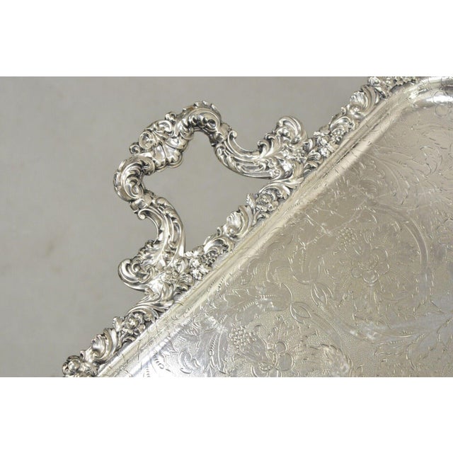 Antique Victorian English Sheffield Floral Repousse Serving Platter Tray. Item featured is marked "England" with a...